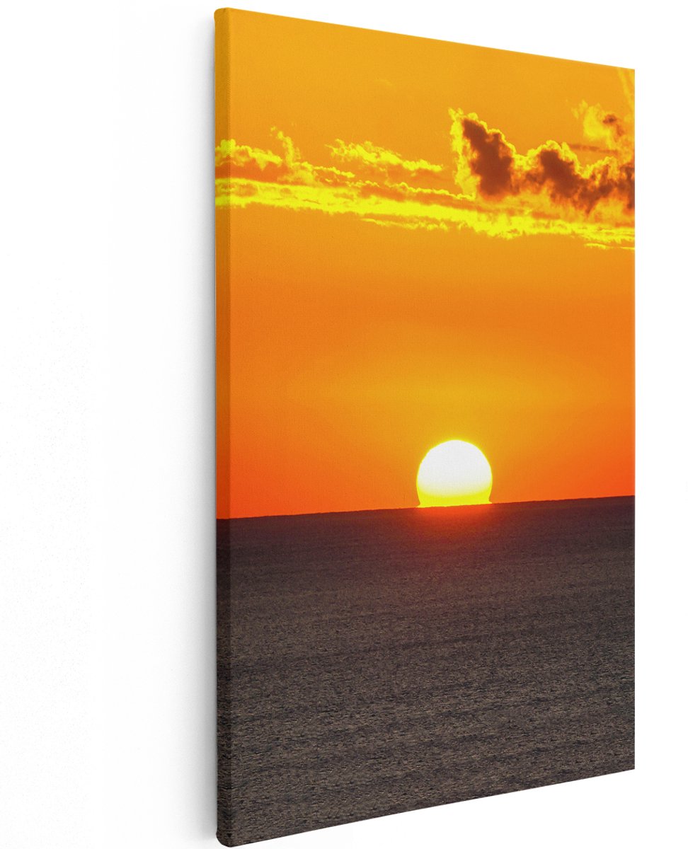 Artaza Canvas Schilderij Oranje Zonsondergang In De Oceaan - 120x180 cm - Groot - Wanddecoratie Woonkamer - Schilderijen - Muurdecoratie