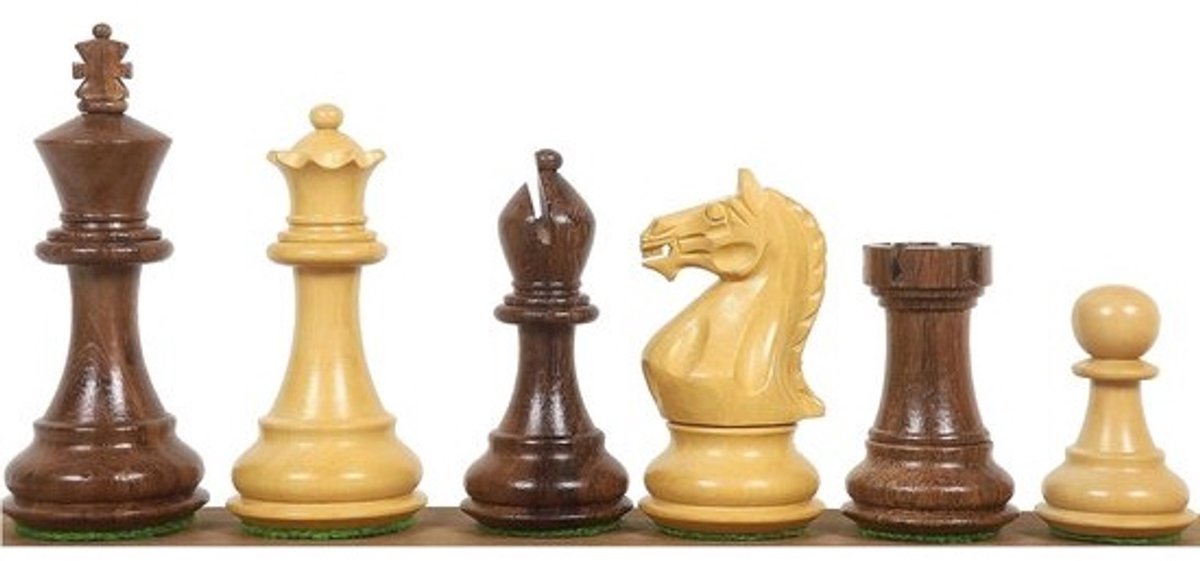 9,5 cm Queens Gambit Staunton Schaakstukken - Gewogen Goud met Palissander
