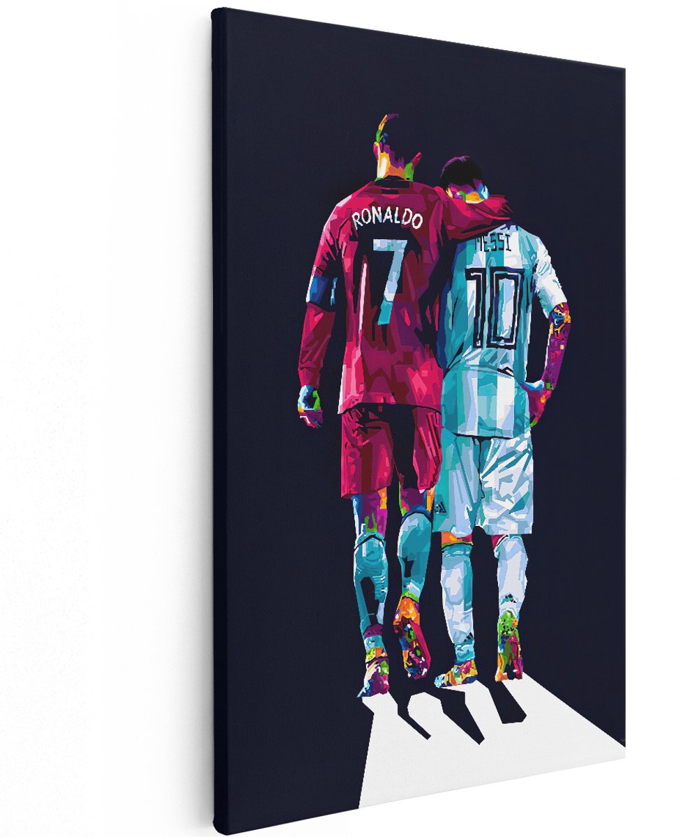 Artaza Canvas Schilderij Ronaldo en Messi - 120x180 cm - Groot - Muurdecoratie - Canvas Print