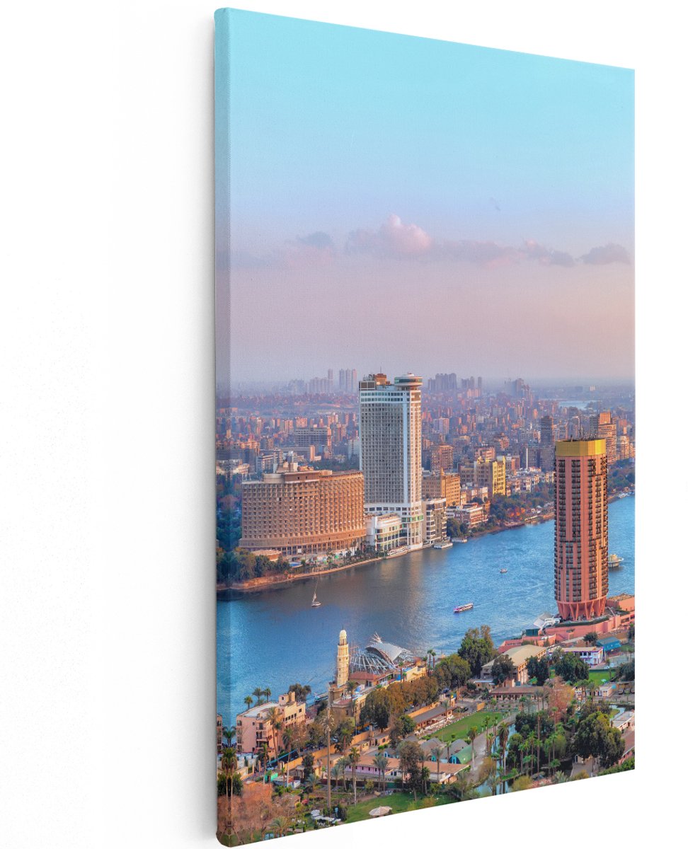 Artaza Canvas Schilderij De Nijl Rivier in Cairo, Egypte - 120x180 cm - Groot - Wanddecoratie Woonkamer - Schilderijen - Muurdecoratie