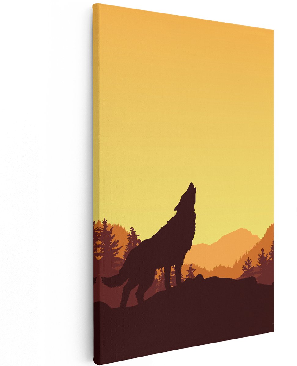 Artaza Canvas Schilderij Silhouet Van Een Wolf In Het Bos - Abstract - 120x180 cm - Groot - Wanddecoratie Woonkamer - Schilderijen - Muurdecoratie