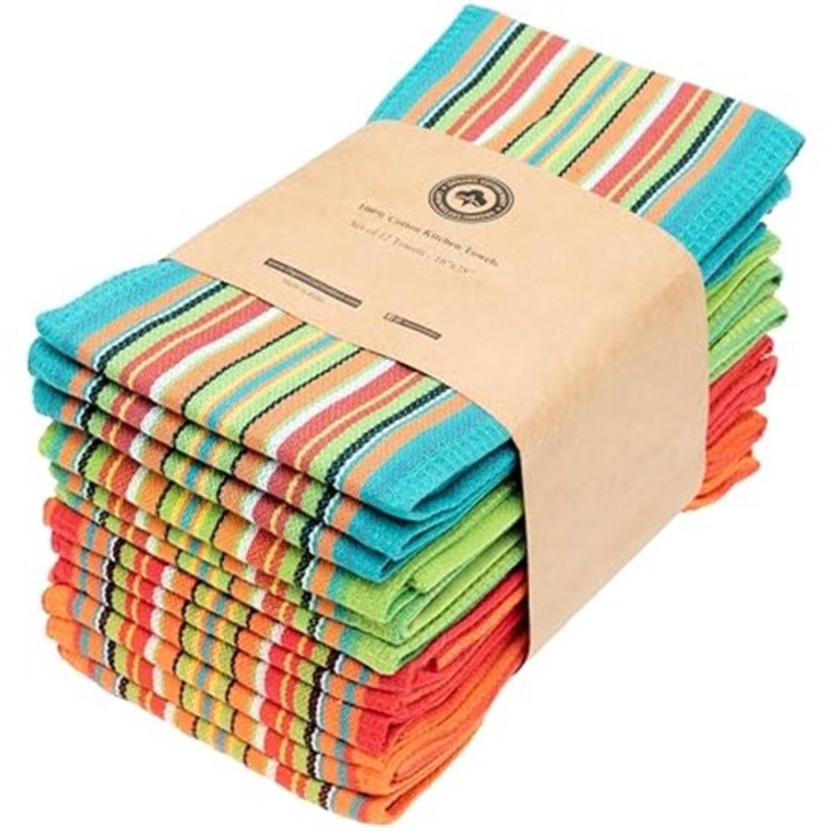 Kleurrijke Keukendoeken 71x40 cm - 12 Stuks Absorberende Wafelhanddoeken - Pluisvrij en Feestelijk