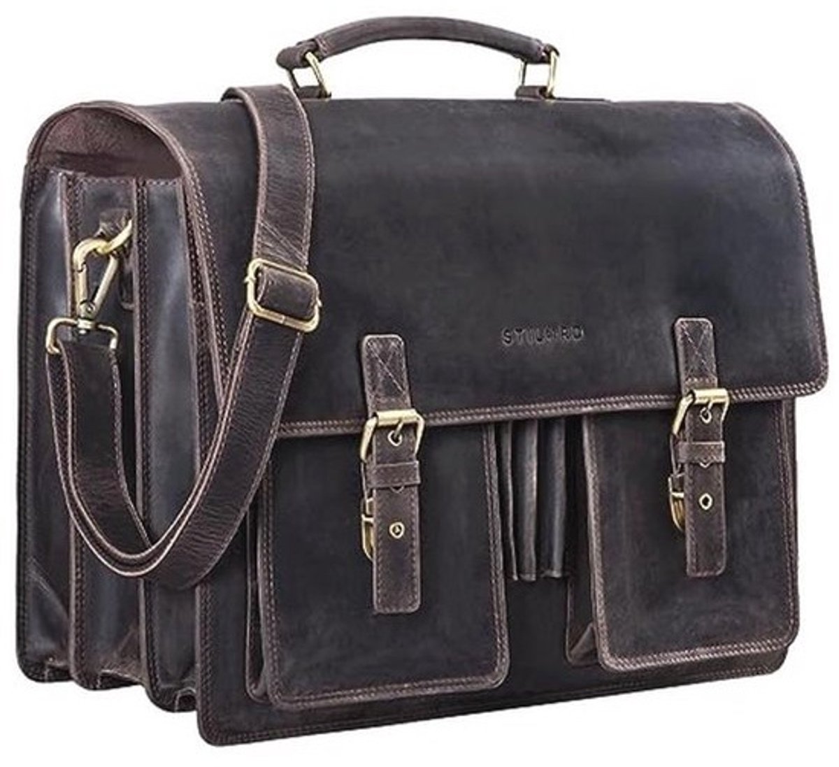 STILORD 'Anton' Briefcase Men's Leather Shoulder Bag Large Vintage with Laptop Compartment 15.6 inch Leather Bag Laptop Bag Business Bags Genuine Leather, dark - brown, briefcase
