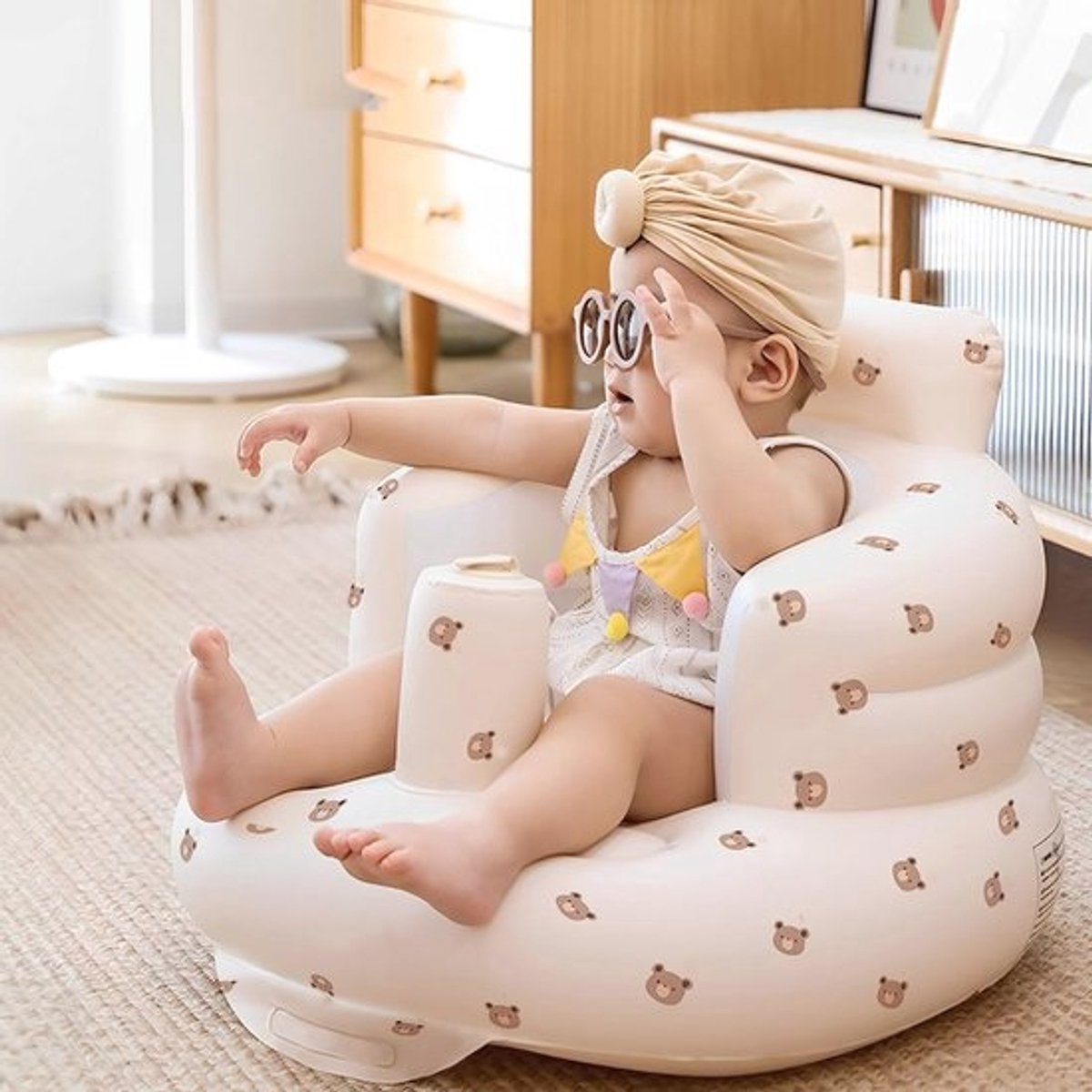 Opblaasbare babystoel en bankkruk met ingebouwde luchtpomp voor baby's 6-24 maanden