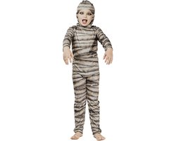 Joya Kids® Mummie Verkleedpak Kind | Mummy Kostuum Jongen | Halloween Verkleedkleding Jongens en Meisjes | Jumpsuit met Mummie Print & Hoofdkap | Griezel Kostuum | Maat M