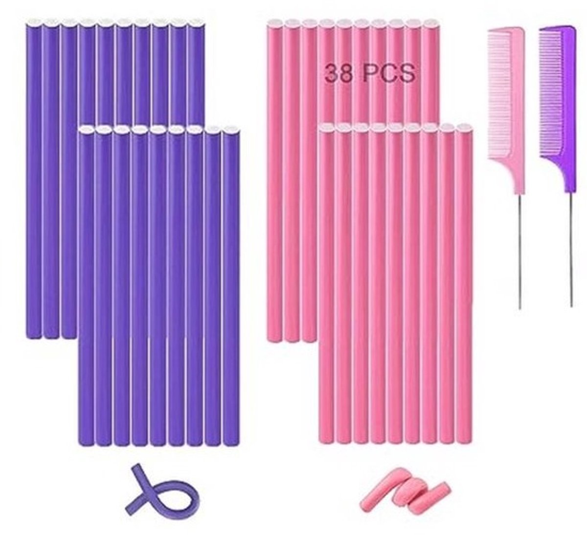 Flexibele Haarrollers - 38 Stuks, Hitteloze Krulstangen van 24 cm voor Mooie Krullen