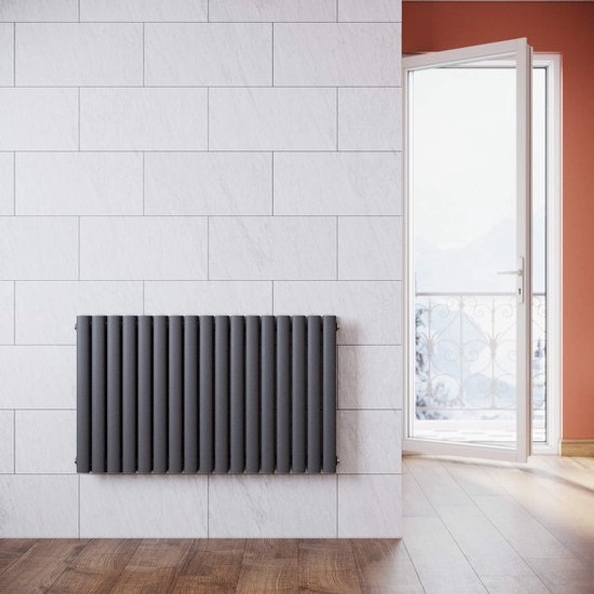 Paneelradiator 600 x 1003 mm - Dubbellaags, Antraciet, Horizontaal, Badkamer en Woonkamer