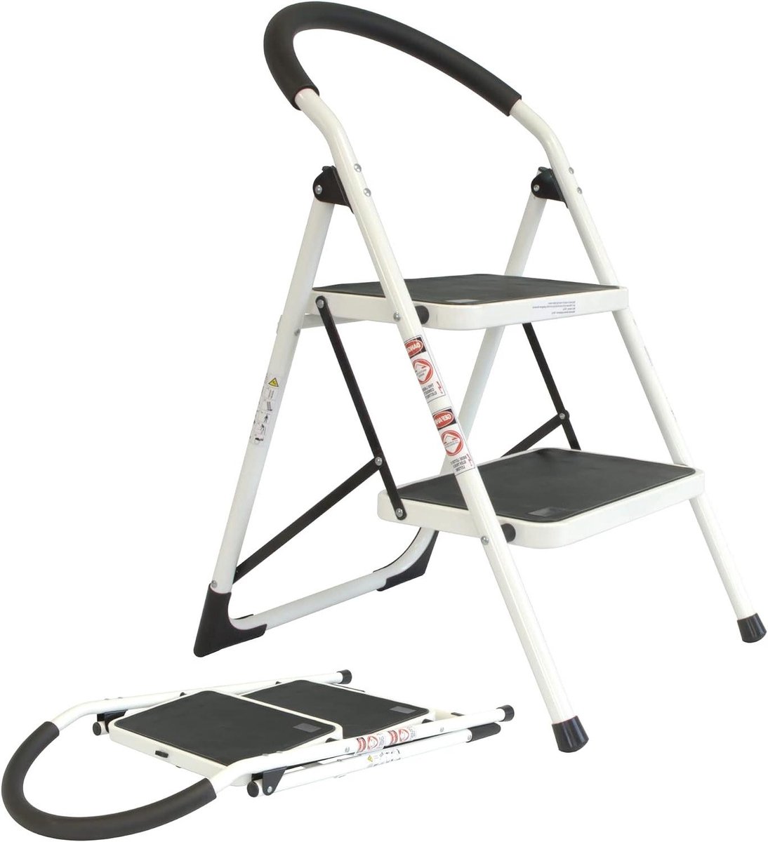 Inklapbare trapladder - Huishoudtrap opvouwbaar - Huishoudelijk klussen - Extra brede treden - 84 cm hoogte - Zwart