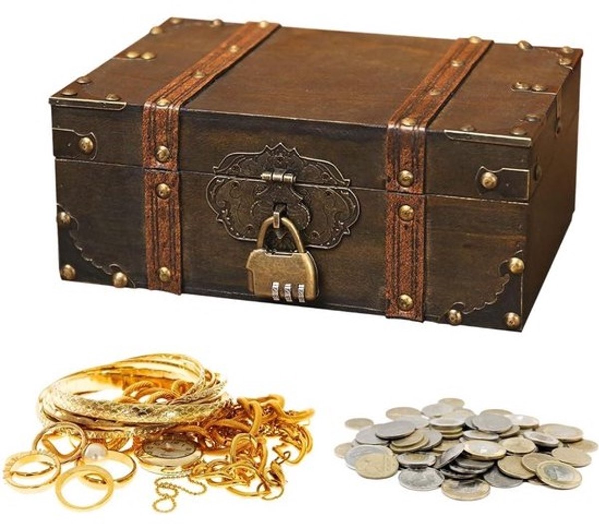Houten Schatkist met Slot Vintage Opbergkist