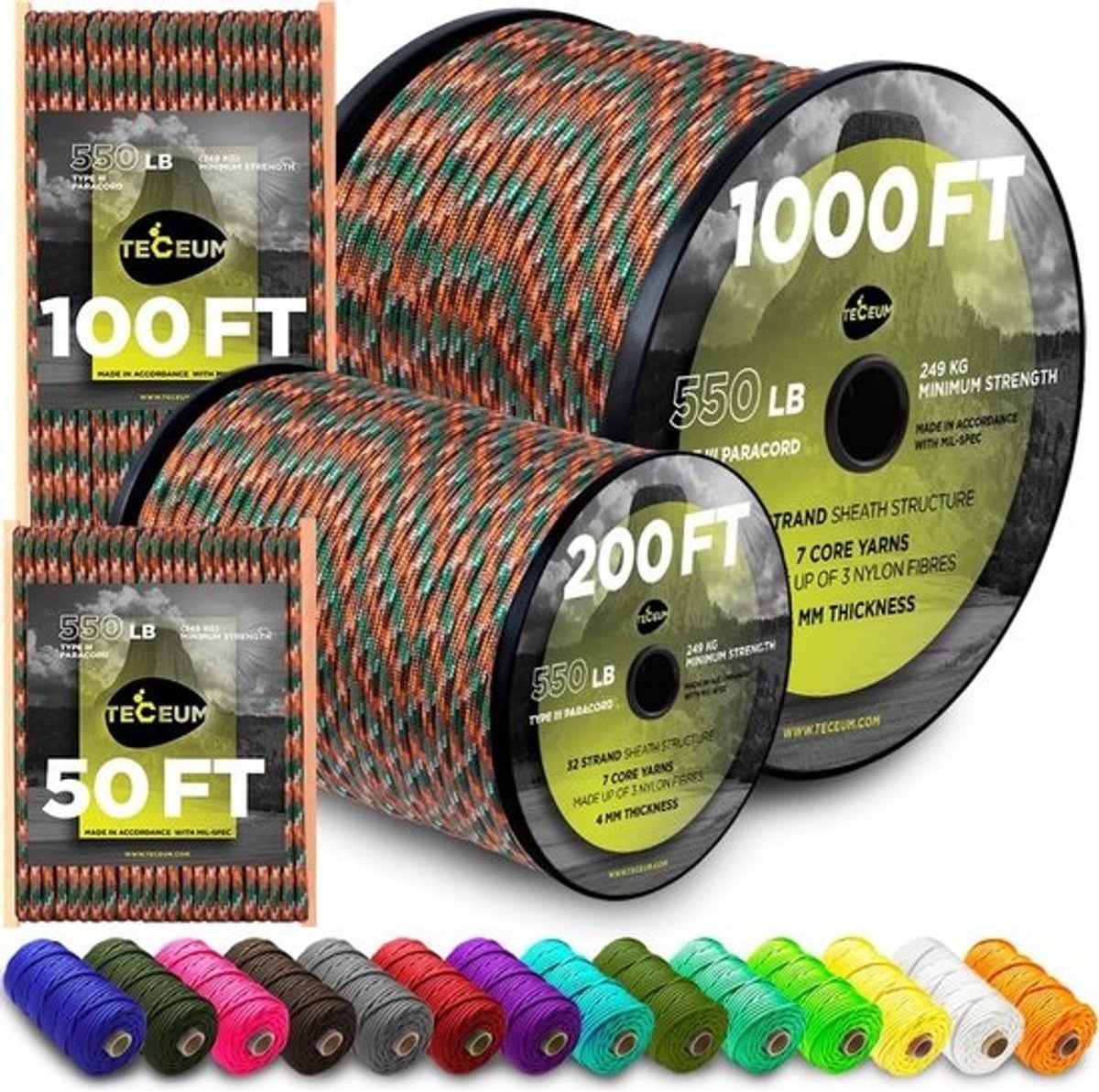 Tactisch Touw - Paracord 550 - Outdoor Activiteiten - MIL-SPEC Kwaliteit - 60 Meter - Gemengd Camo