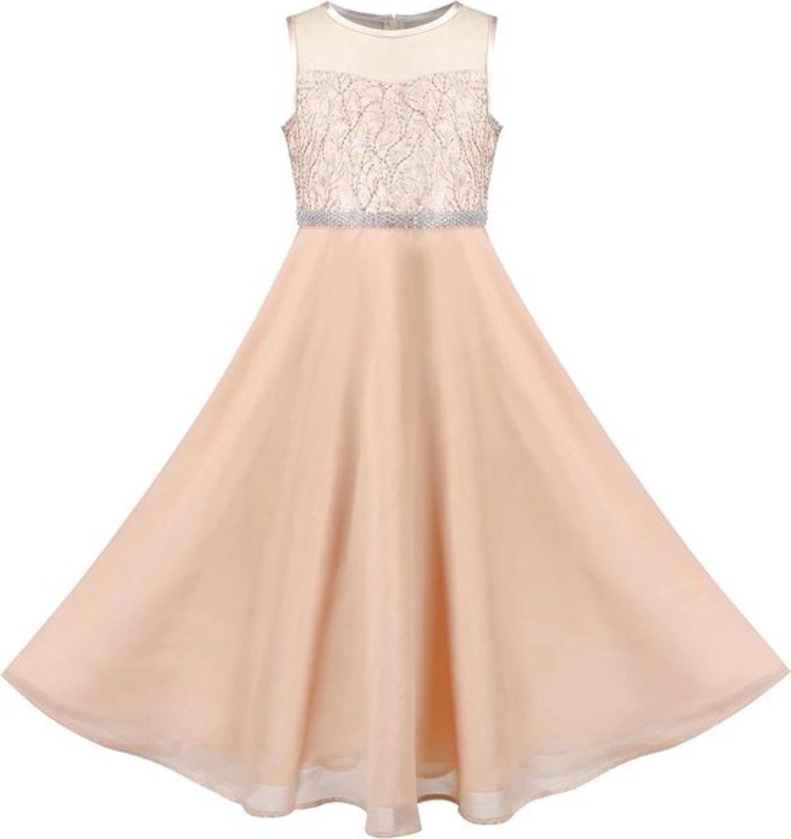 Lange Chiffon Jurk met Strass Versiering voor Meisjes - Geschikt voor Feestjes en Bruidsmeisjes
