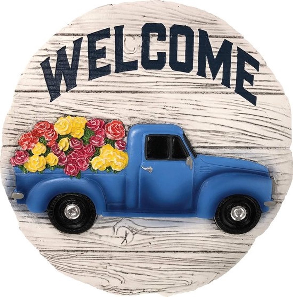 Decoratieve Stapsteen - Tuin Decoratie - Entree Verfraaien - Dubbelzijdig Gebruik - 24 cm Diameter - Blauw Met Truck