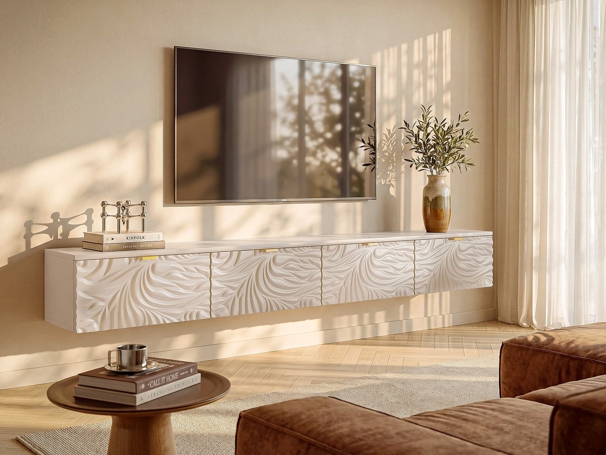Vente-unique Hangend tv-meubel met 4 deuren - Beige en goudkleurig RINAREL