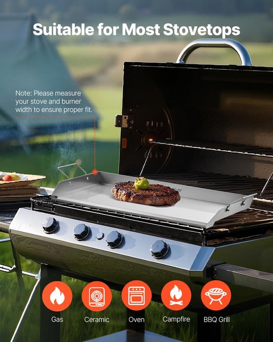 Grillplaat Grillpan - Plat Fornuis - Buiten Koken - Roestvrij Staal - 81 x 37 cm - Zilver — afbeelding 3