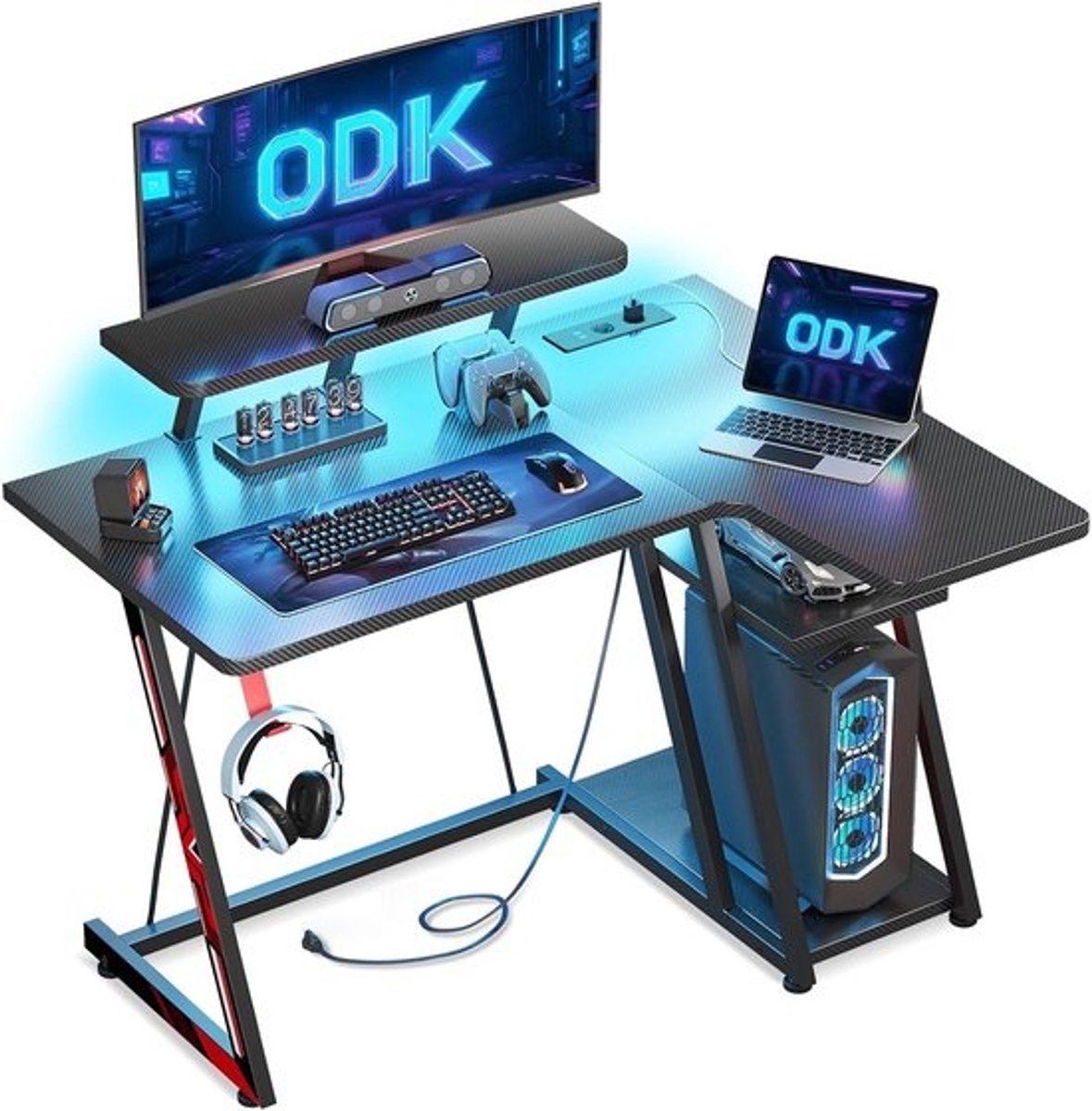 Gaming Bureau met LED Verlichting - Computertafel - Computermeubel - Bureau