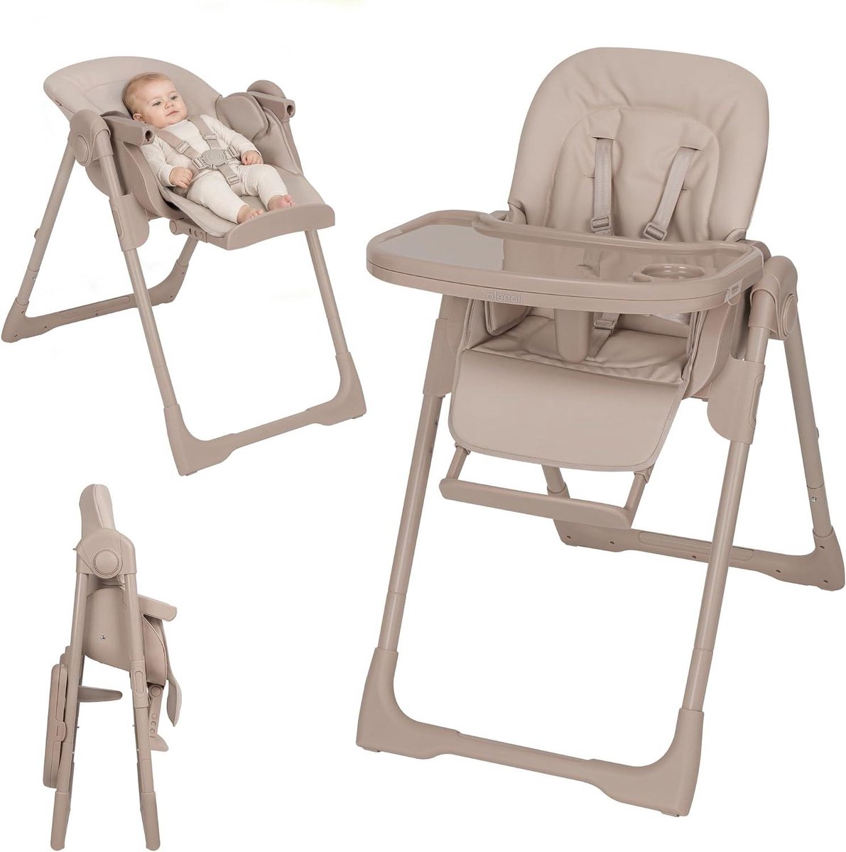 Baby Kinderstoel - Eetstoel wipstoel - Babyvoeding geven - 2-in-1 ontwerp - Tot 15 kg - Zand Beige