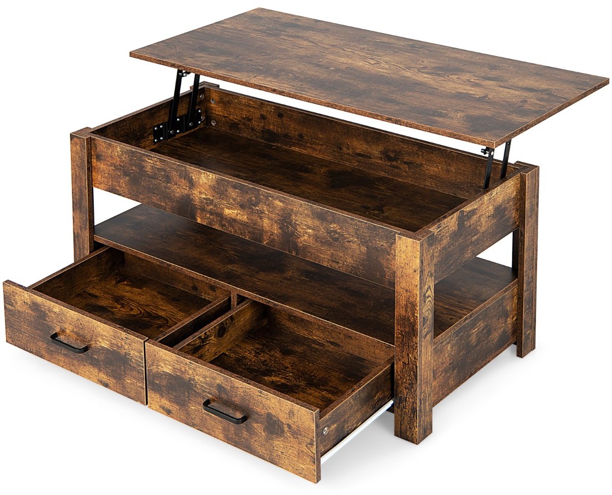 SureDeal® - Salontafel - Hoogte Verstelbaar - Optilbaar Tafelblad - Laden Uittrekbare Woonkamertafel - 106x50x48 cm - Koffiebruin