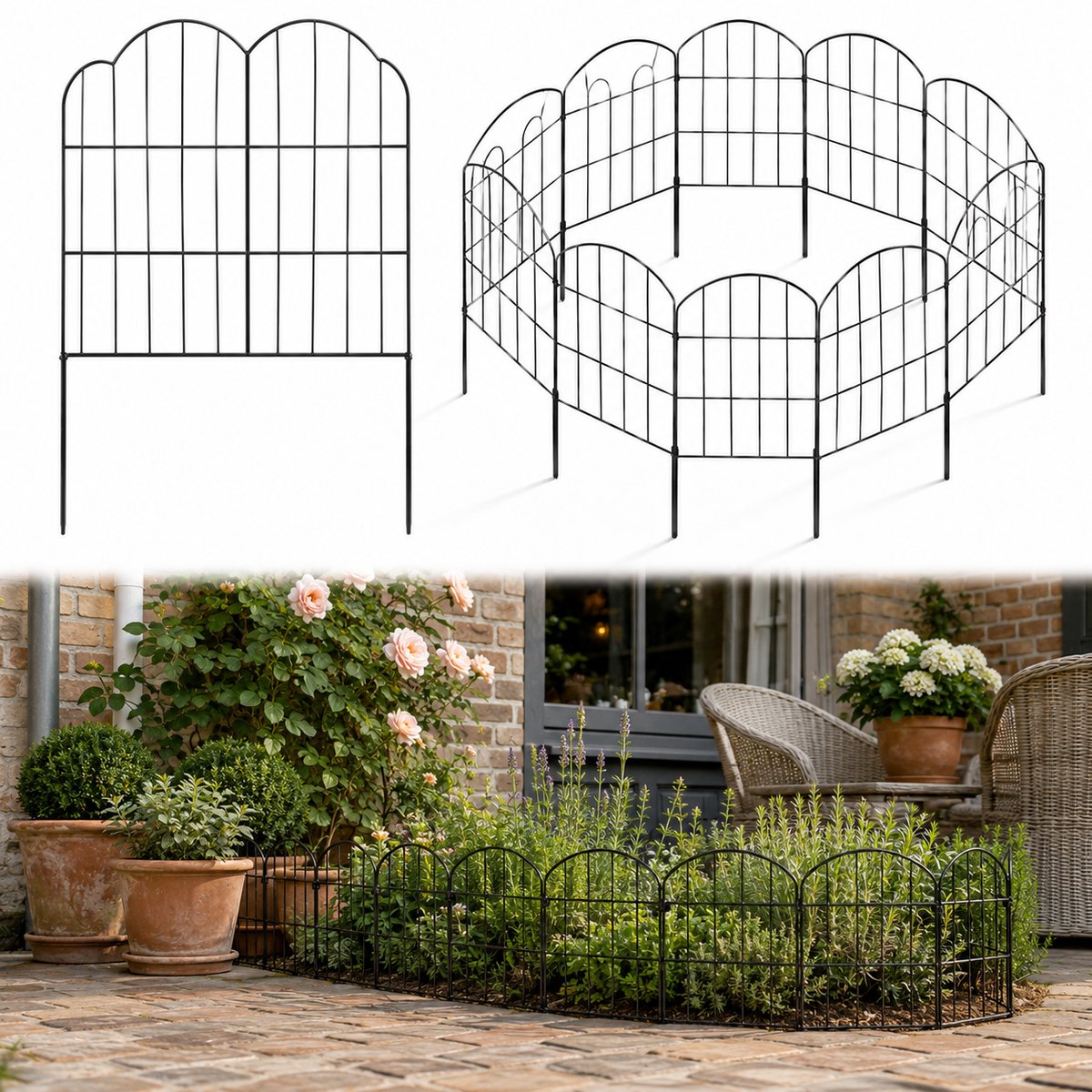 Lemlit Tuinhek 10 Stuks - Metalen Insteekhek, U-vormig Rasterhek, Borderhek, Sierhek, Dierenhek en Parkhek voor Tuin Bloemperk Moestuin - 32,5 x 61 cm - Zwart