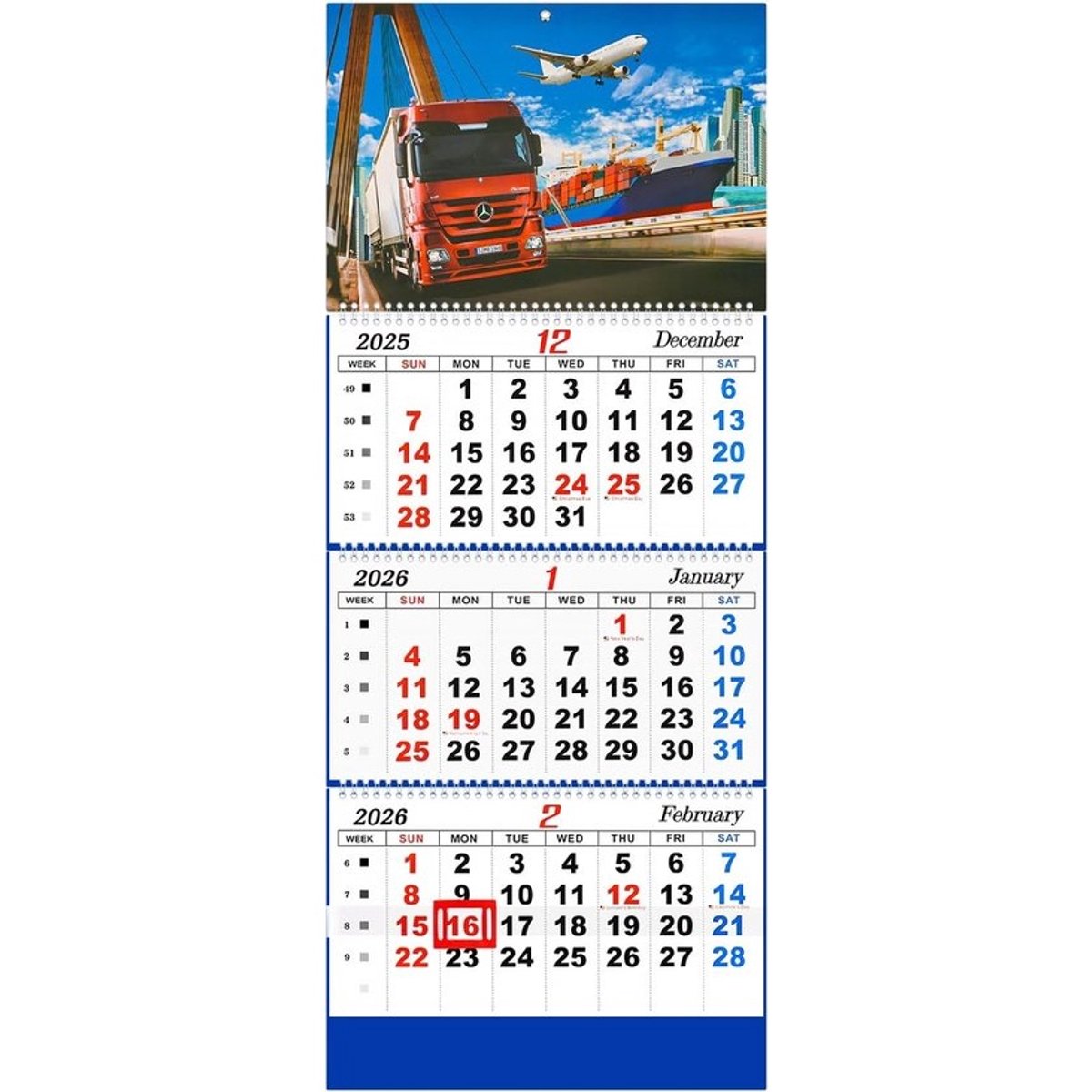 Grote Opvouwbare Jaarkalender 3 Maanden Overzicht Wandkalender School & Kantoor - Met Vrachtwagen Design