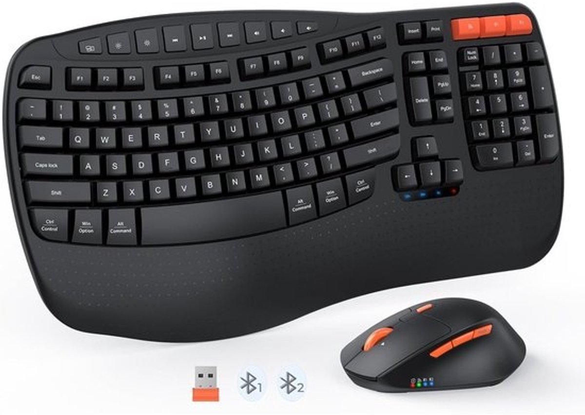 Ergonomisch draadloos toetsenbord en muis set met polssteun en stille muis