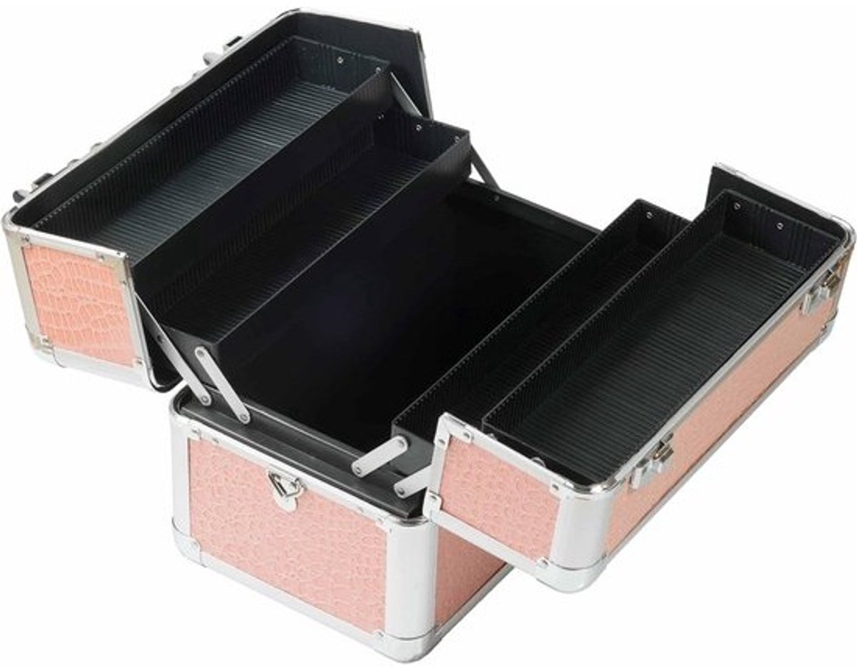 Cosmeticakoffer - Beautycase - Schoonheidsartikelen Opbergen - Robuust Aluminium Frame - 36 x 22 x 27 cm - Roze