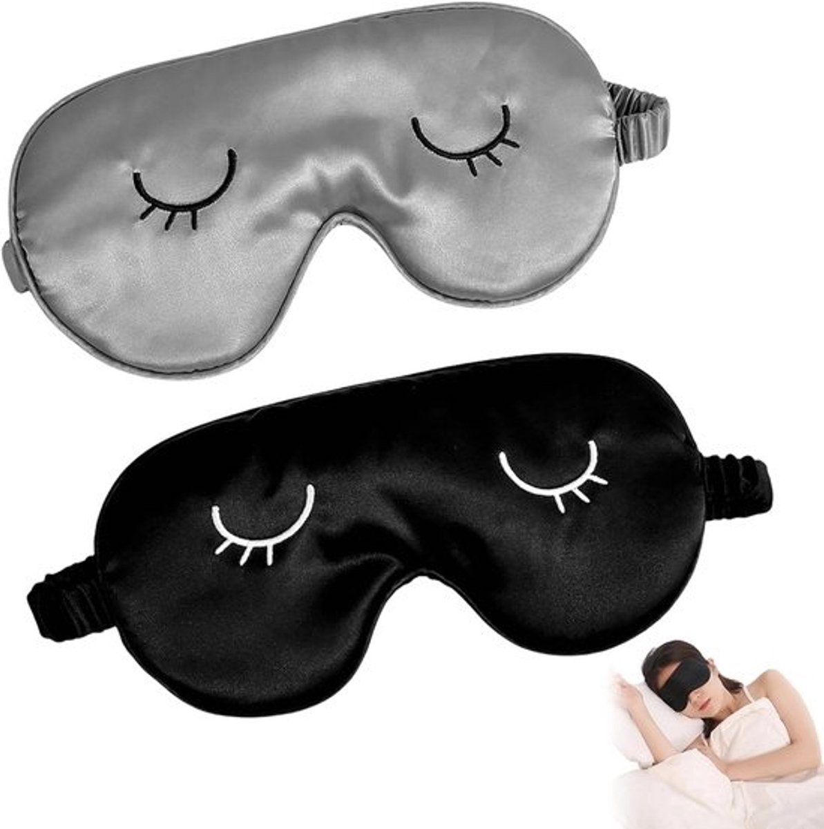 2 stuks slaapmasker - zijde - comfortabele slaapbril - lichtblokkerend oogmasker - slaapmasker met opbergtas - comfortabel slaapmasker - zacht nachtmasker voor vrouwen en mannen - zwart - premium slaapaccessoires