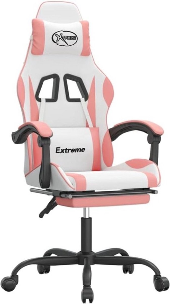 Comfortabele Gaming Stoel met Voetensteun - Wit/Roze - Verstelbaar en Ergonomisch