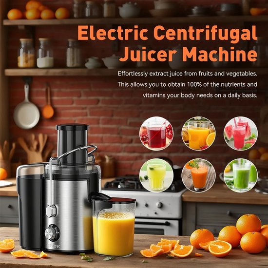 Homezo sapcentrifuge - Voor groente en fruit - Brede opening - 2 Snelheden - Ruime pulpcontainer - 400 ml sap - Schuimafscheider van Homezo — afbeelding 2