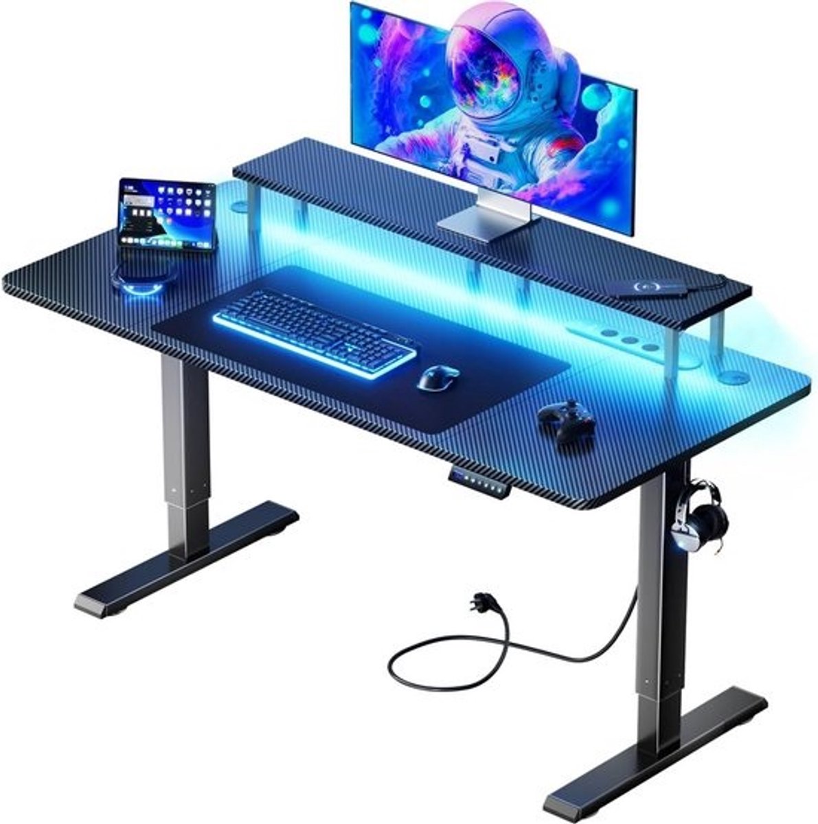 Elektrisch In Hoogte Verstelbaar Gamingbureau met RGB LED en Oplaadpunten, 140x60 cm