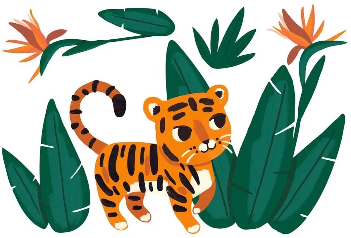 Lilipinso muursticker A3 tijger met planten groen oranje