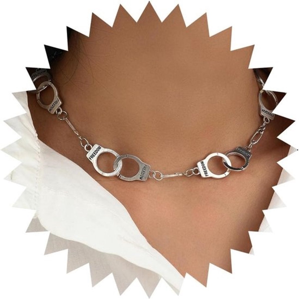 Choker Ketting met Handboei Hanger Zilverkleurig Schakelaccessoire