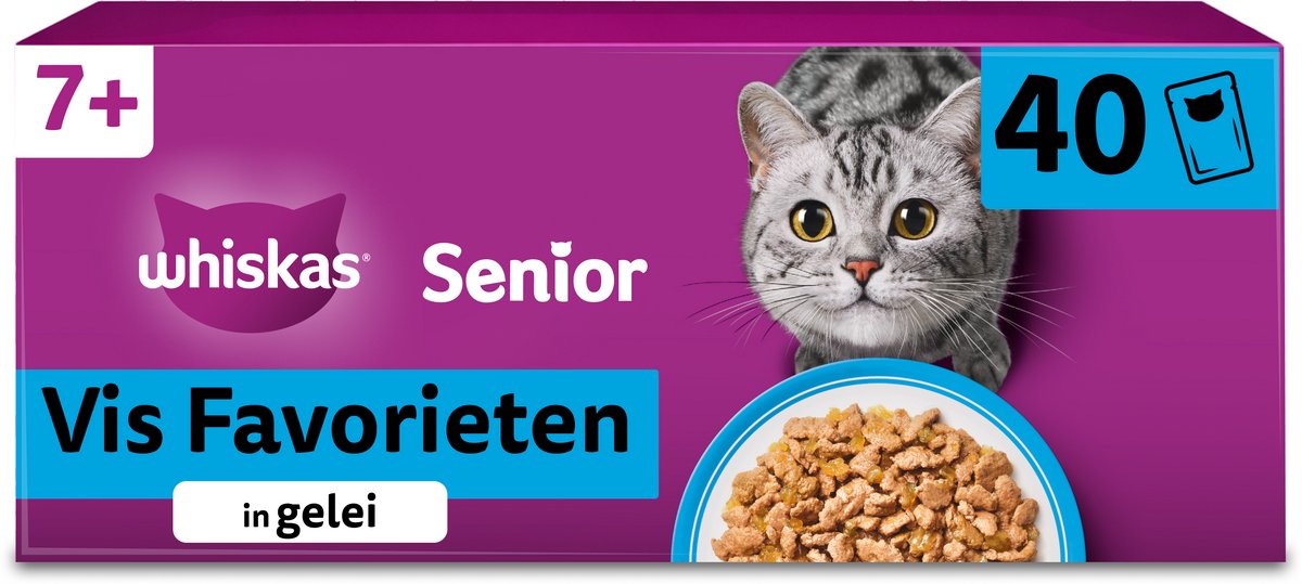 Whiskas Kattenvoer 7+ Senior - Natvoer - Vis - Selectie in gelei - Maaltijdzakjes 40 x 85g