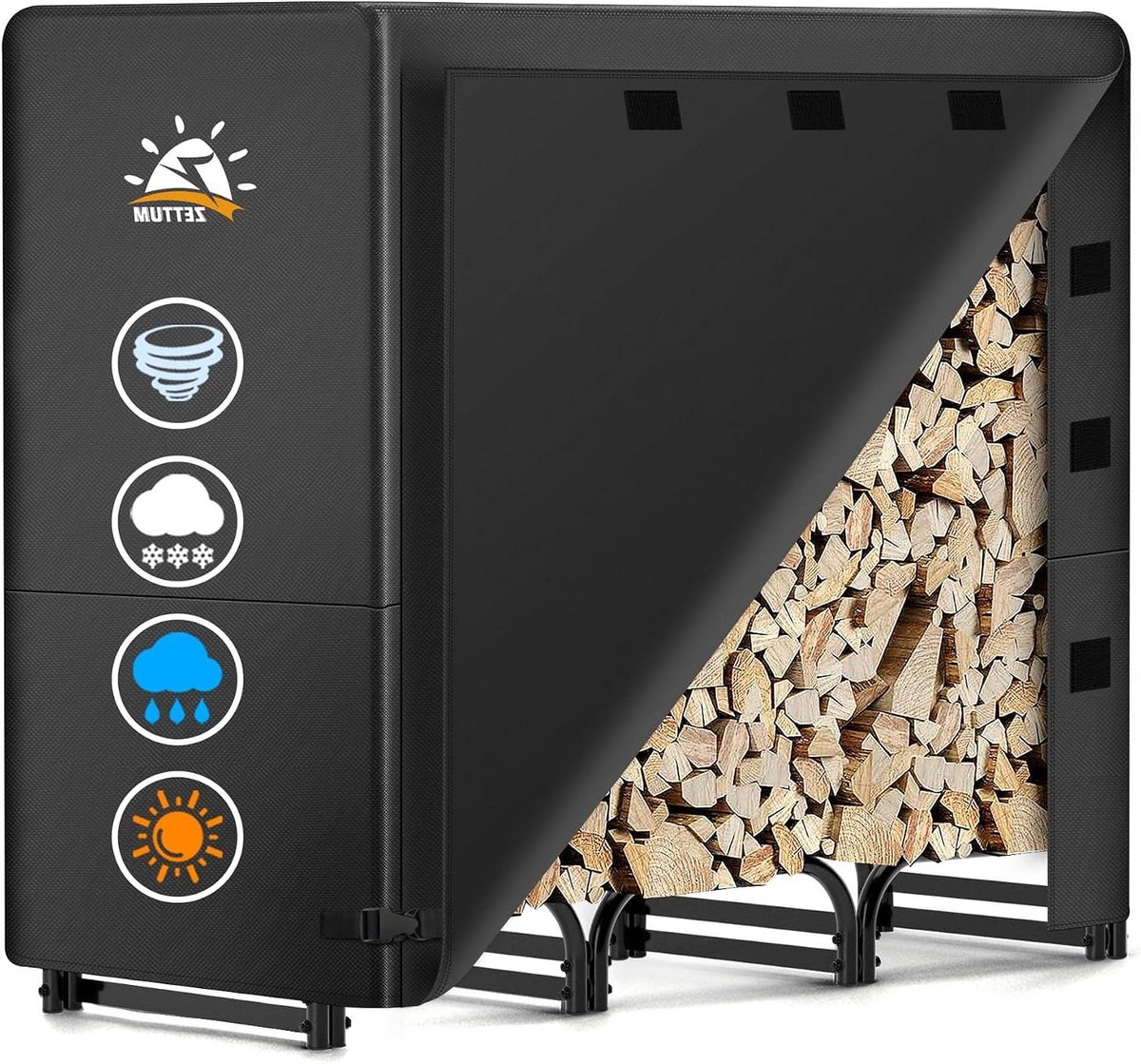 Metalen Haardhoutrek - Houtopslag Buiten - Haardhout Opslaan - Waterdichte Deksel - 121 CM Hoog - Zwart