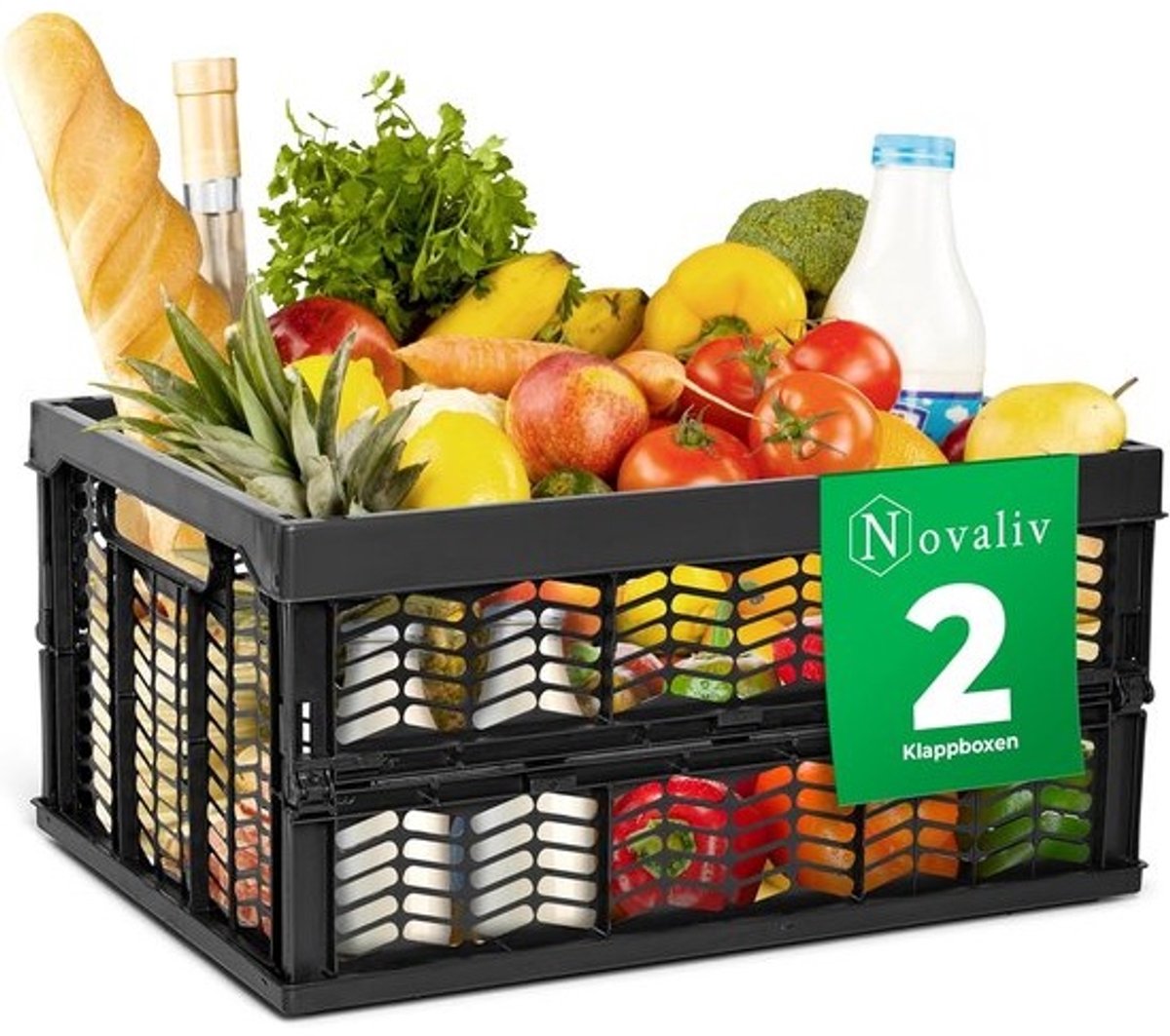 Set van 2 Opvouwbare Boodschappenkratten 30 Liter Zwart - Stevige Opbergboxen voor Auto en Keuken