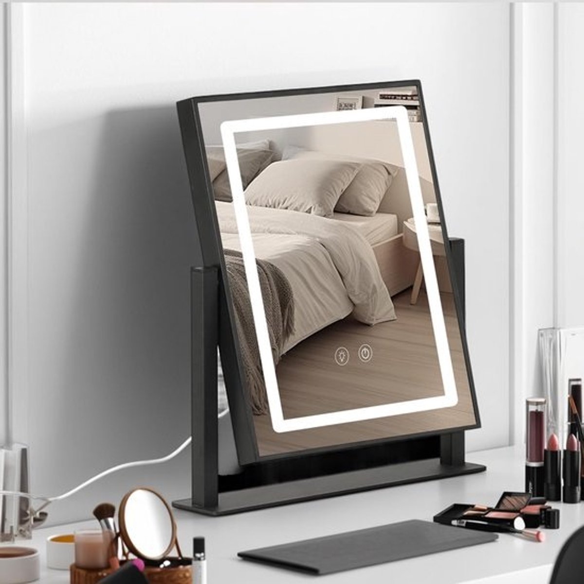 Dimbare Make-upspiegel met Verlichting en Touchscreen Bediening - Verlichte Cosmetische Spiegel met Tafelblad