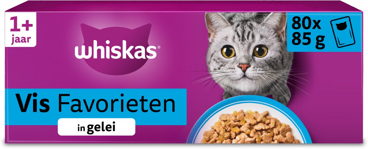 Bol.com Whiskas Kattenvoer - Adult 1+ - Vis in gelei - Giga-Pack 80x85g aanbieding