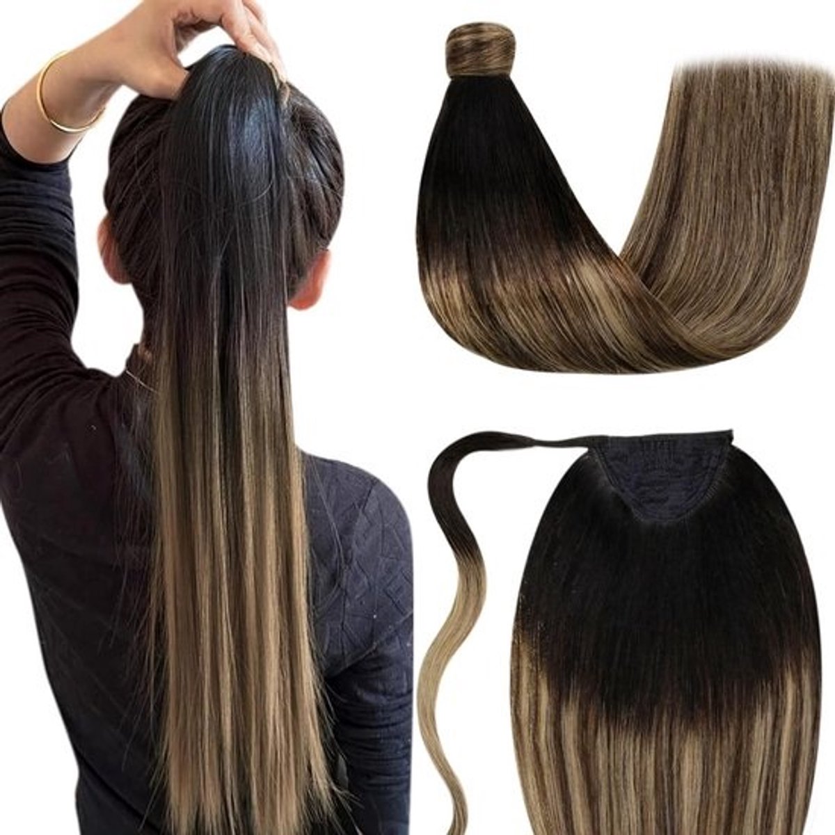Natuurlijk Menselijk Haar Paardenstaart Verlenging Balayage Vlechthaar 30cm