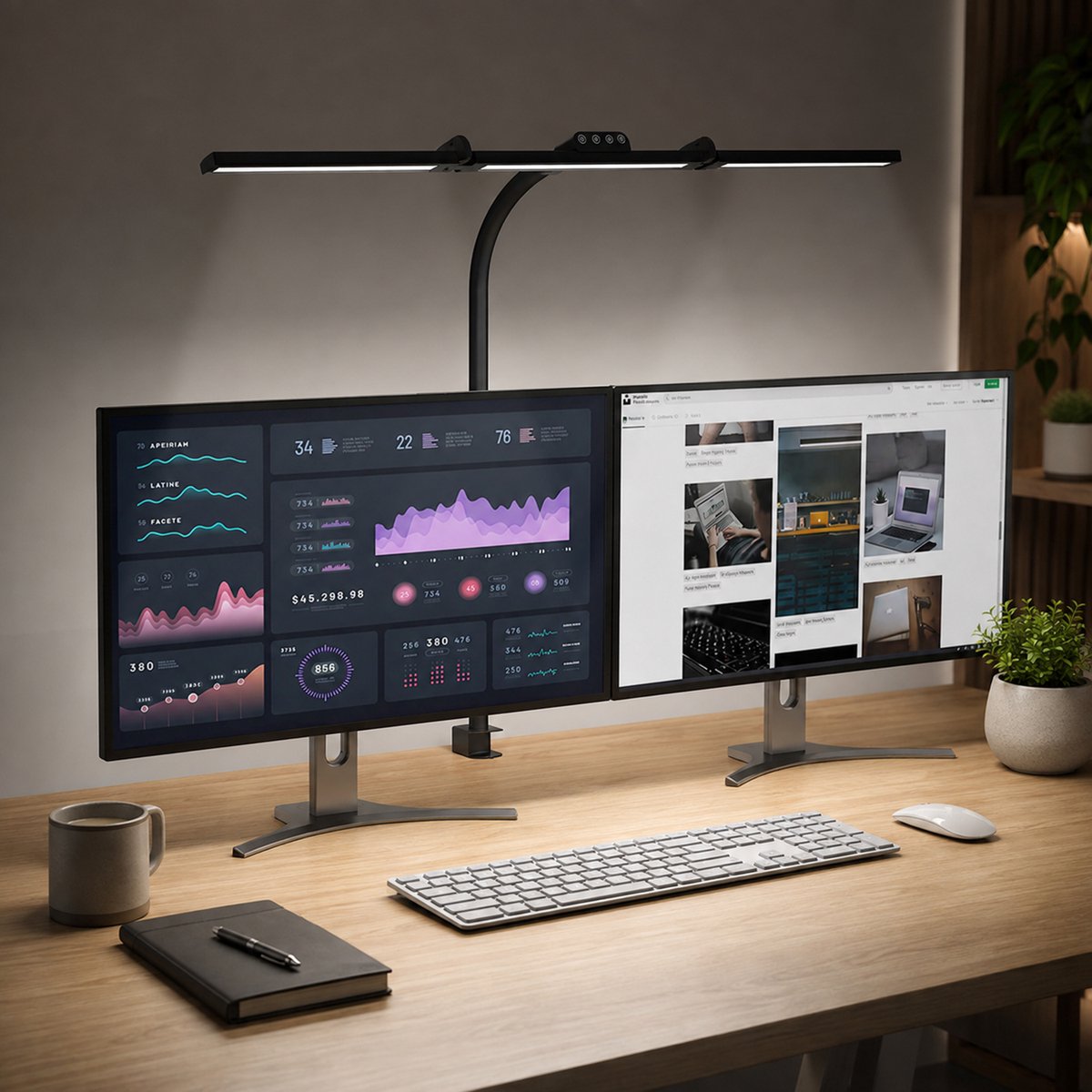 Rosnek LED Bureaulamp met Klem - Verstelbare Architectenlamp - Traploos Dimbaar - Monitorlamp voor Groot Bureau - Leeslamp voor Thuiswerk - Werkbanklamp en Hobbylamp met Flexibele Zwanenhals