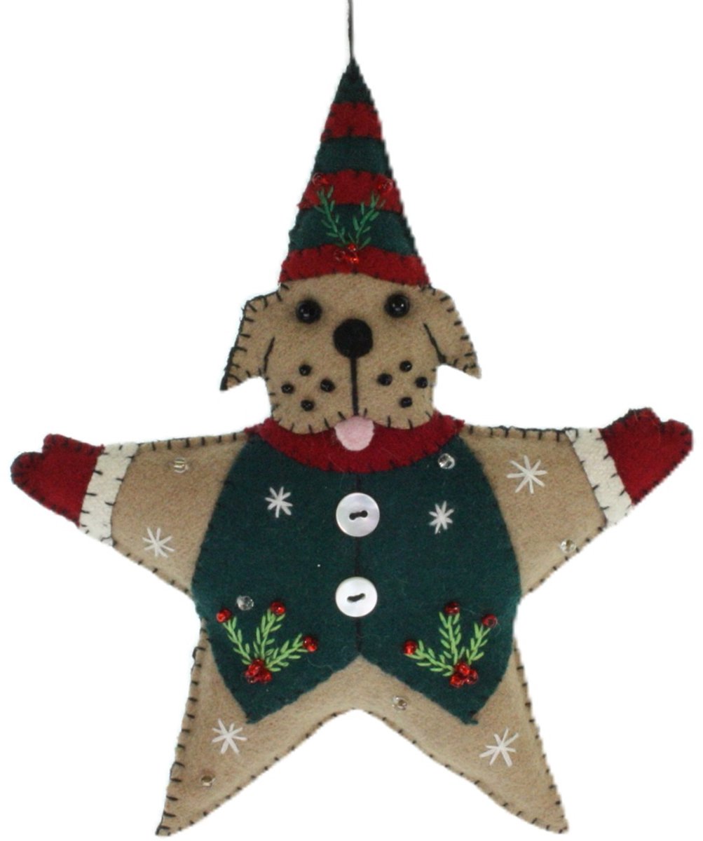 Ster Hond met kerstmuts, vilt 15x3x18cm