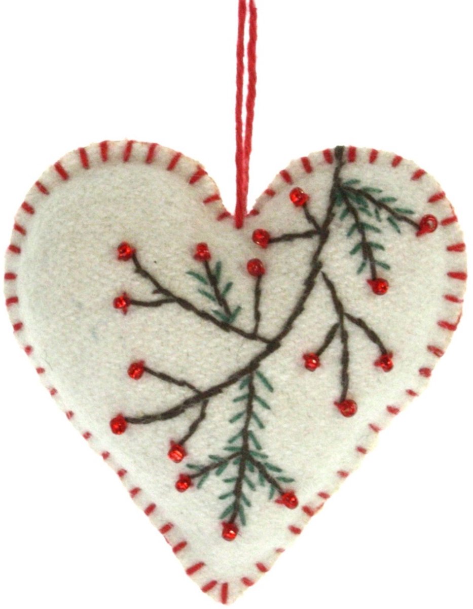 Hart met hulst, vilt 7x2,5x7cm