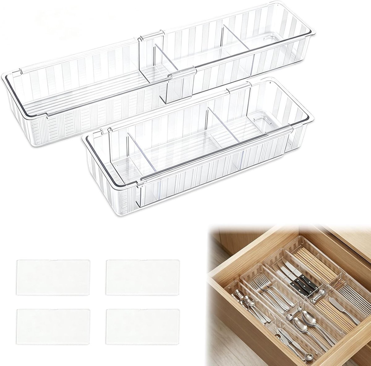 Uitbreidbare Keukenorganiser, Transparante Koelkastorganiser voor Voedsel, Ruimtebesparende Oplossing voor Keuken en Voorraad, 23-39.5 x 9 x 6 cm, Ideaal voor Organisatie en Opslag