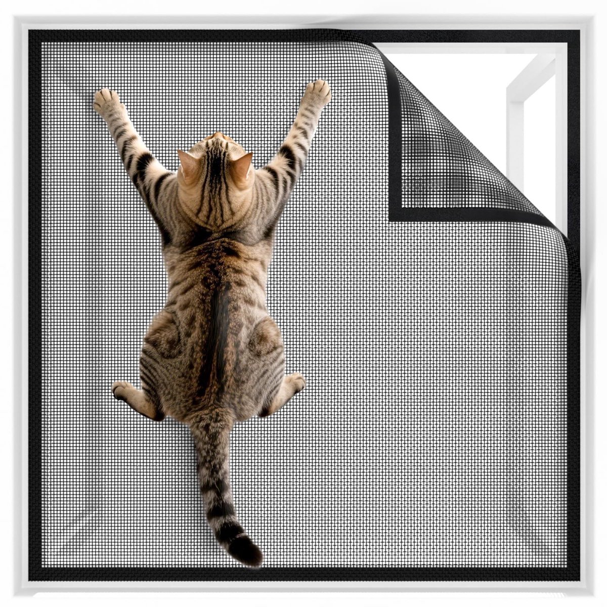 Zelfklevend Horrenraam – 130x150 cm – Kattenbestendig – Krasbestendig PVC Gecoat Gaas – Houdt Insecten Buiten – Eenvoudige Installatie zonder Gereedschap – Voor Raam en Deur – Stevig en Duurzaam