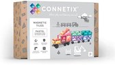 Connetix Pastel Transportverpakking - doos met magnetische tegels. Pastelkleurige trein met wagonnetjes en een hijskraan.