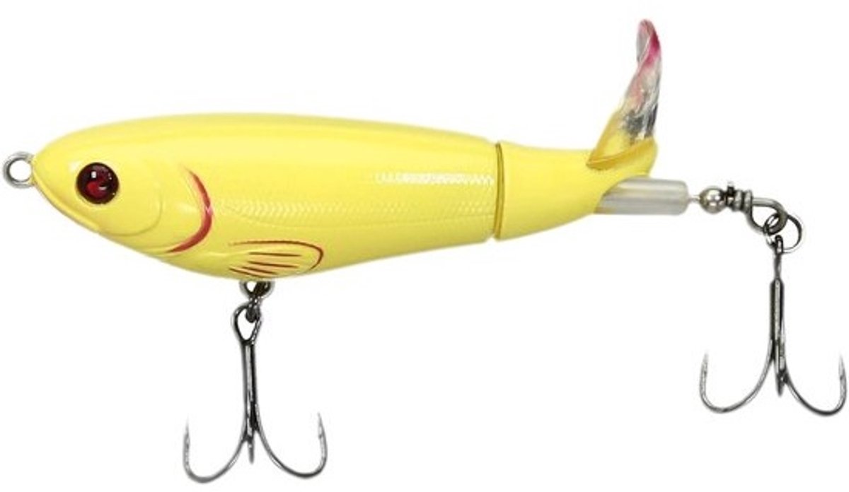 Whopper Plopper - Topwater Lure - Vissen Op Roofvis - Uniek Zwenkend Staartje - 90mm 14g - Bottenkleur