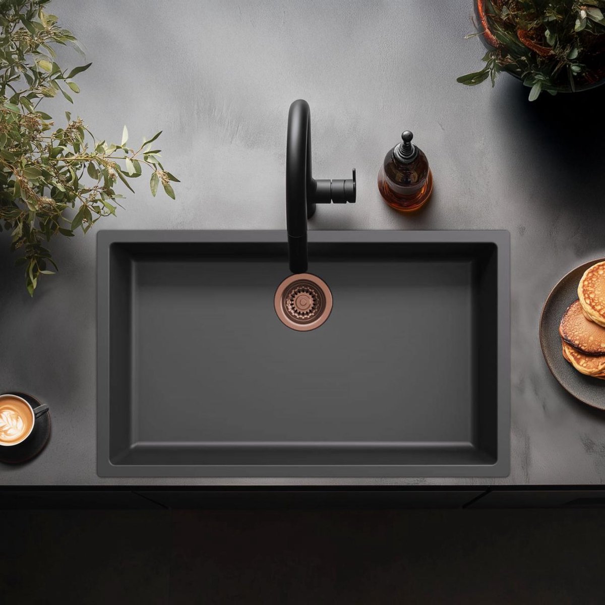 Spoelbak 70x40 cm zwart onderbouw en opbouw Pure.Sink