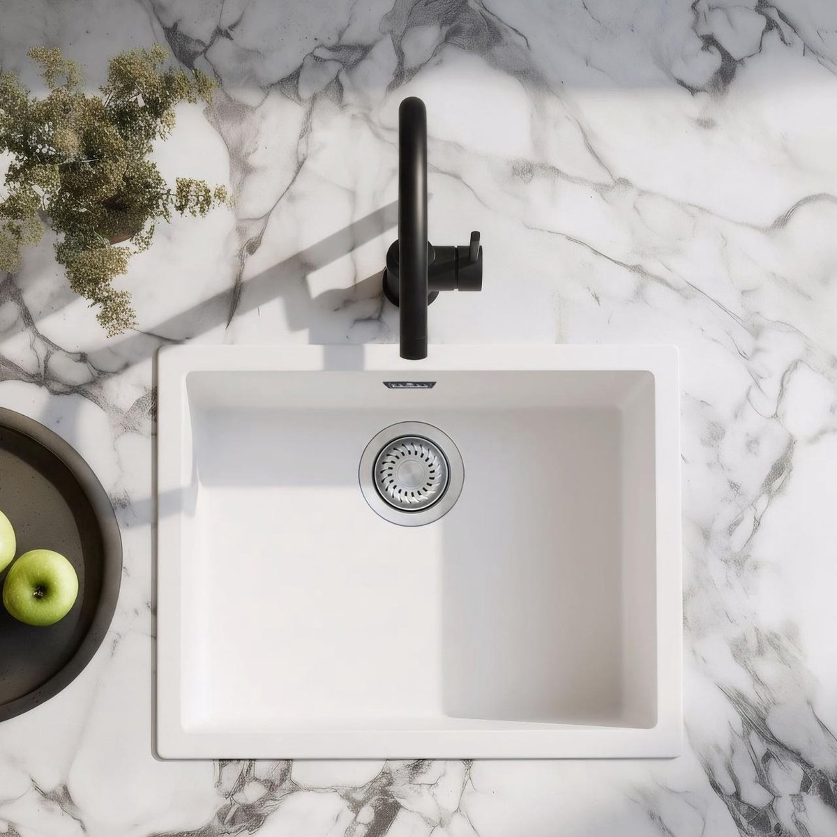 Spoelbak 50x40 cm wit onderbouw en opbouw Pure.Sink