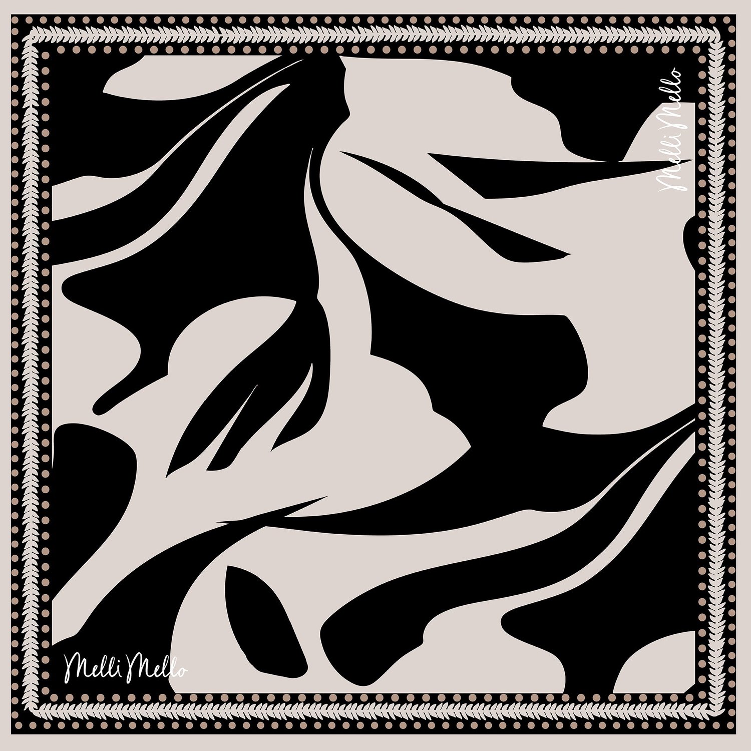 Melli Mello - Organic Swirl - Sjaaltje - 70x70cm - Satijnen Zijde - Dubbelzijdig - Organisch - Donkerbruin