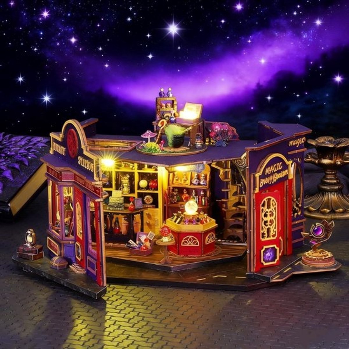 Poppenhuis Bouwpakket - Miniatuur Huis - Creatief Hobbywerk - Met Muziekdoos - 22 x 18 x 17 cm - Paars