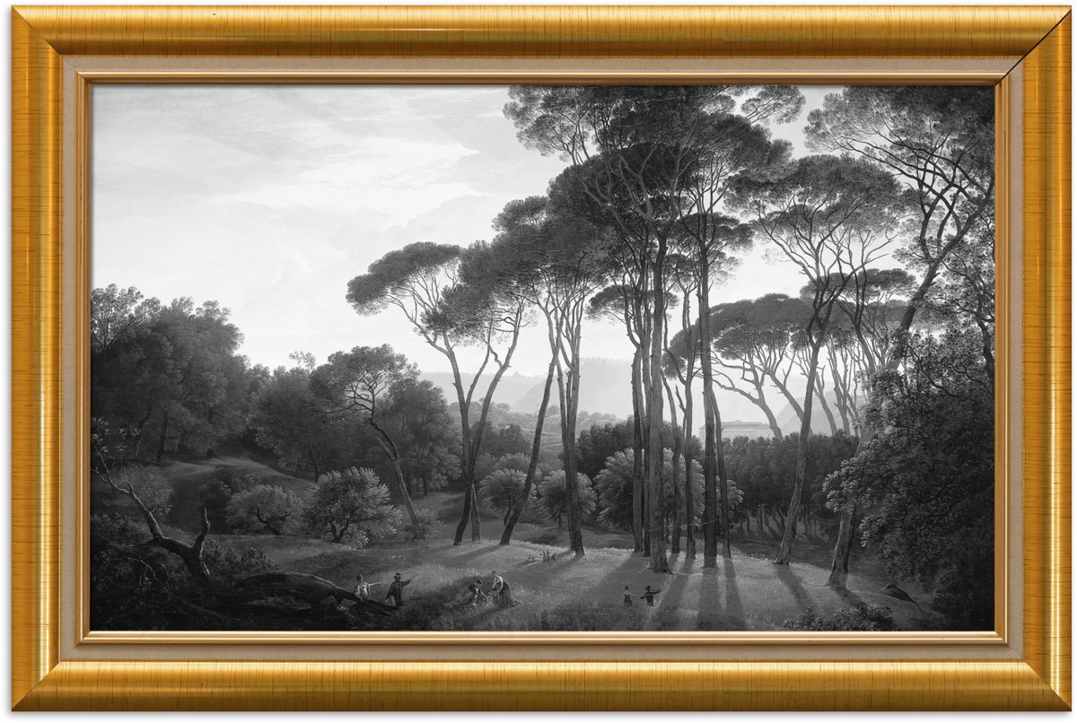 Poster 60x40 cm - Italiaans landschap parasoldennen - Hendrik Voogd - Lijst - Goud - Poste