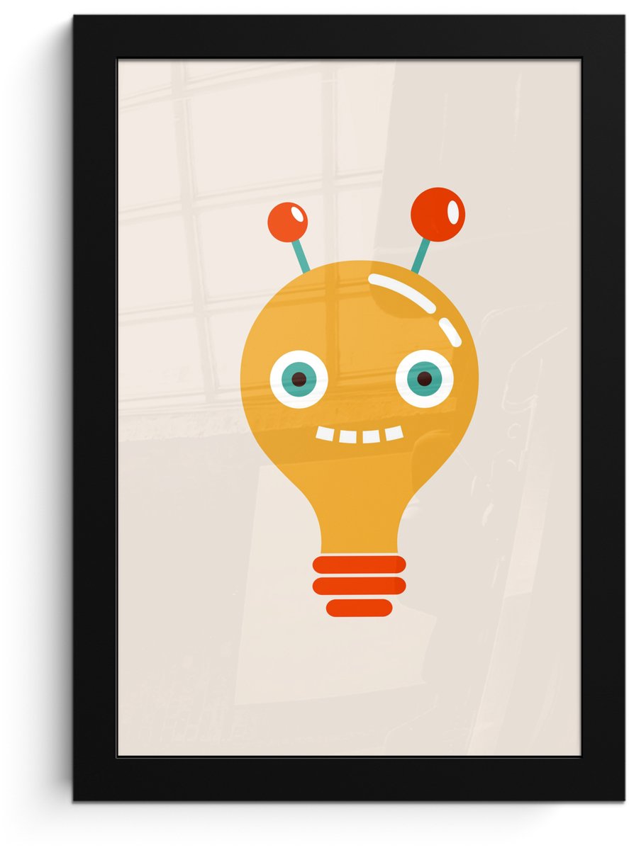 Poster in lijst - Fotolijst 20x30 cm - Posters - Robot - Gloeilamp - Gezicht - Antenne - K